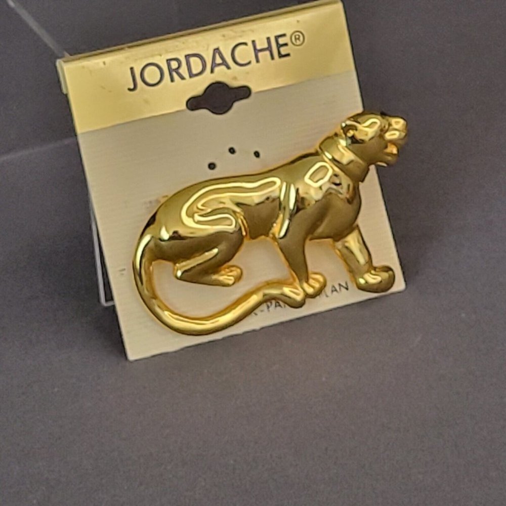 Jordache Glossy Gold Tone Metal Panther Cat Animal Fashion Brooch 2 in NEW